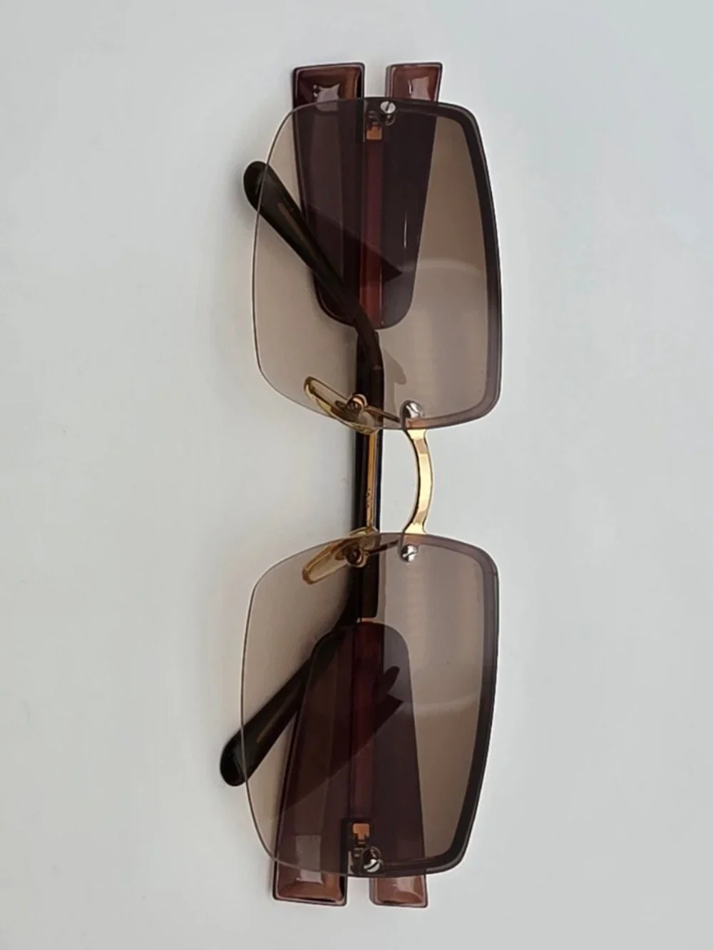 Giorgio Armani 1525 743 Gold Frame Brown Gradient Lens Semi Rimless Sunglasses
